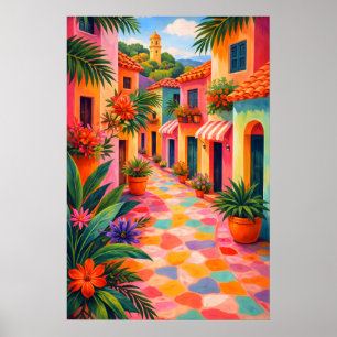 Póster colorido de la calle mediterránea, Vibrante
