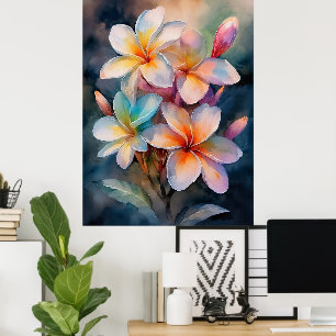 Póster Colorido de Plumeria de Maui