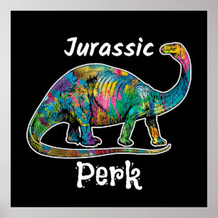 Póster Colorido Dinosaurio Negro Jurassic Perk
