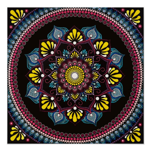 Póster Colorido Dot Art Mandala | Boho de geometría sagra (Anverso)