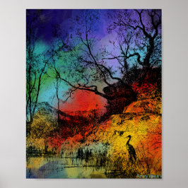 Póster Colorido estanque en un bosque