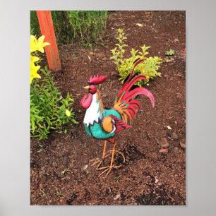 Póster Colorido gallo en el jardín