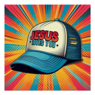 Póster ¡Colorido gorro de camionero de Jesús!