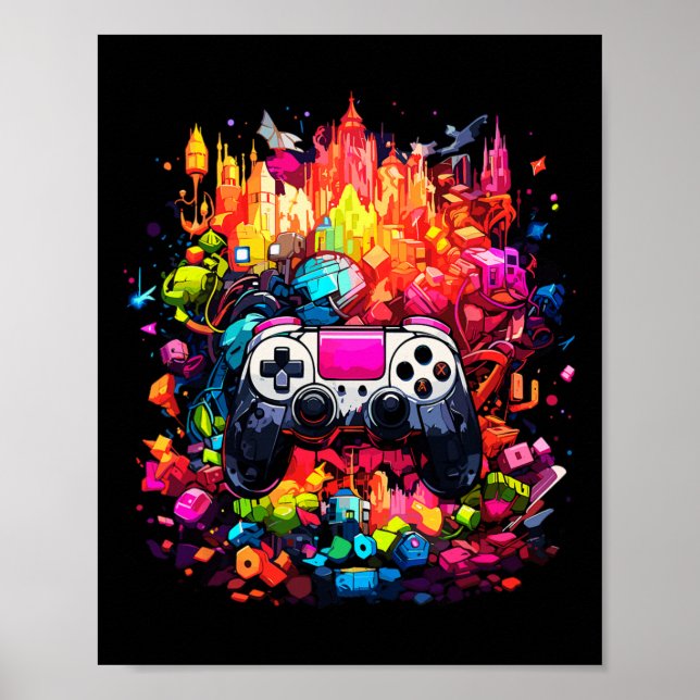 Póster Colorido Graffiti Tie Dye Splash Video Game Contro (Frente)