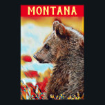 Póster Colorido grizzly Bear pop Art Montana Viaje<br><div class="desc">Este es un moderno retrato de vida salvaje creativo al estilo del arte pop digital de un oso pardo sobre un fondo colorido con tonos rojos, naranjas, azules y amarillos. Añadí un elemento de tipografía en la parte superior con la palabra: Montana en un apasionado amarillo todas las letras de...</div>
