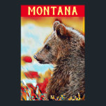 Póster Colorido grizzly Bear pop Art Montana Viaje<br><div class="desc">Este es un moderno retrato de vida salvaje creativo al estilo del arte pop digital de un oso pardo sobre un fondo colorido con tonos rojos, naranjas, azules y amarillos. Añadí un elemento de tipografía en la parte superior con la palabra: Montana en un apasionado amarillo todas las letras de...</div>