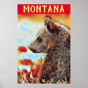 Póster Colorido grizzly Bear pop Art Montana Viaje