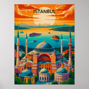 Póster Colorido Hagia Sophia Estambul Viaje Vintage