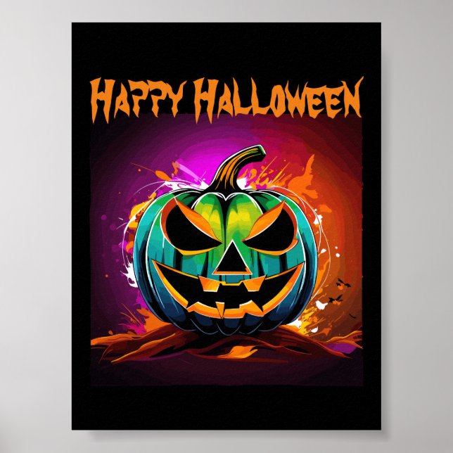 Póster Colorido Halloween Creepkin Calabaza Negra (Frente)