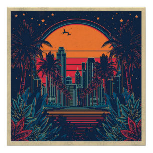 Póster Colorido horizonte urbano de estilo doodle retro f