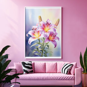 Póster Colorido Lirio Rosa Tropical Floral