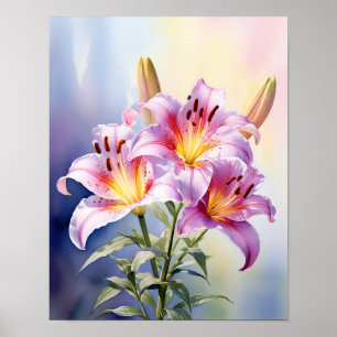 Póster Colorido Lirio Rosa Tropical Floral