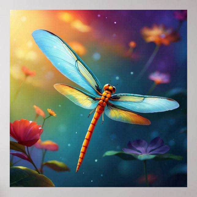 Póster *~* Colorido Lotus Pond Dragonfly Blue (Frente)