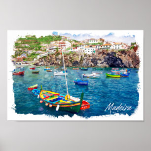 Póster Colorido Madeira Portugal Viajes de época