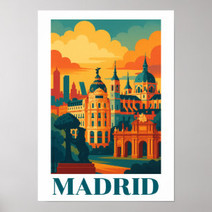 Póster Colorido Madrid España Viaje Vintage