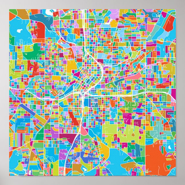 Póster Colorido mapa de Atlanta (Frente)
