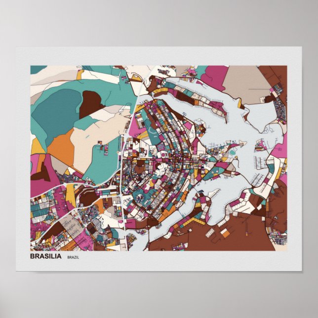 Póster Colorido mapa de Brasilia (Frente)