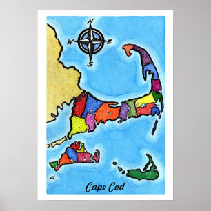 Póster Colorido mapa de Cape Cod