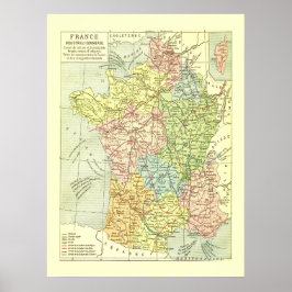 Póster Colorido mapa vintage de Francia