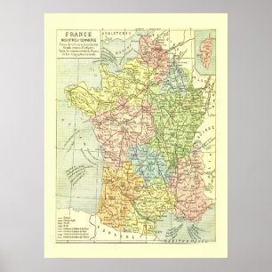 Póster Colorido mapa vintage de Francia