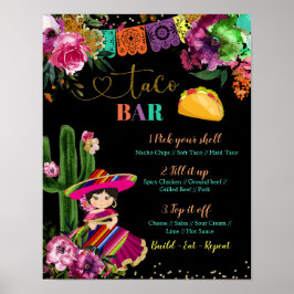 Póster Colorido mexicano Fiesta Floral Cumpleaños Taco Ba