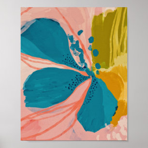 Póster Colorido Moderno Floral Abstracto Art Rosa Azul