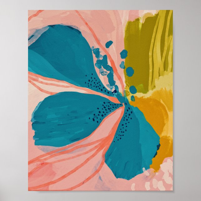 Póster Colorido Moderno Floral Abstracto Art Rosa Azul (Frente)