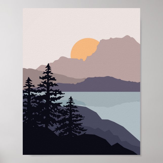 Póster Colorido paisaje montañoso del amanecer (Frente)