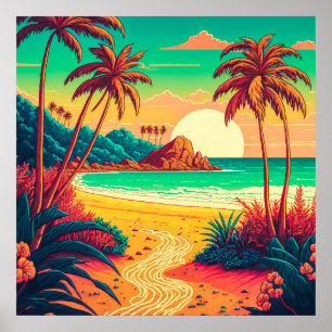 Póster Colorido paisaje veraniego tropical de la playa  