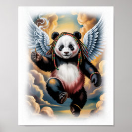 Póster Colorido Panda Ángel Jamaicano sobre Blanco