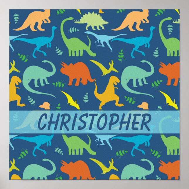 Póster Colorido patrón de dinosaurios para personalizar (Frente)