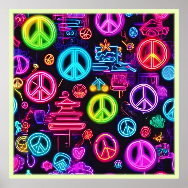 Póster Colorido patrón de paz neón (Frente)