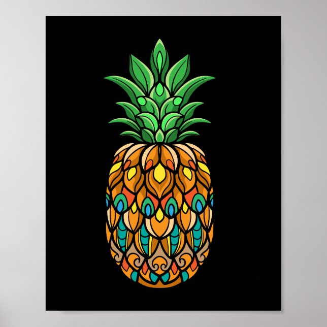 Póster colorido-piña-fruta-mandala-aislado (Frente)