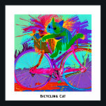 Póster Colorido Pop Art Editable Gato cómico en bicicleta<br><div class="desc">Esta imagen muestra a un gato montando una bicicleta,  capturado en una pose dinámica y juguetona. El estilo artístico es el arte pop. El título que elegí es "Bicycling cat",  pero puedes cambiarlo. La imagen es de alta resolución 7168 x 7168 ppi y se puede descargar.</div>