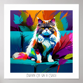 Póster Colorido Pop Art Editable Gato Persa en el sofá