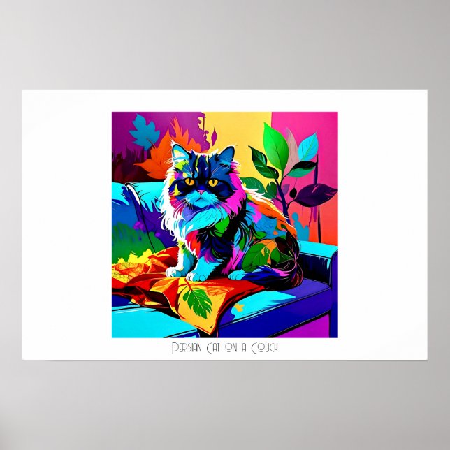 Póster Colorido Pop Art Gato persa en sofá Editable (Frente)