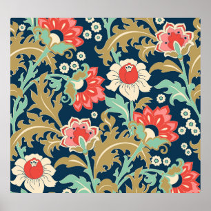 Póster Colorido pueblo floral: mano dibujada