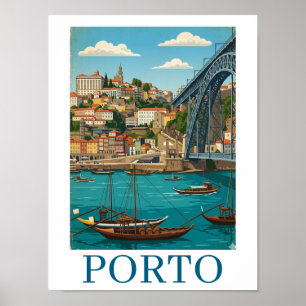 Póster Colorido Retro Vintage Viaje a Oporto Portugal