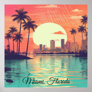 Póster Colorido Retro Vintage Viajes Miami Florida