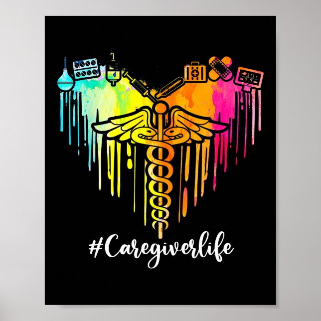 Póster Colorido símbolo de Enfermería cardíaca Caduceus C (Frente)