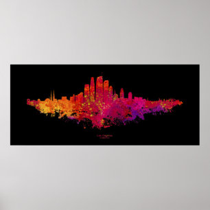 Póster Colorido Skyline de La ciudad de Los Ángeles
