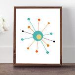 Póster Colorido Starburst Atómico Mid Century Moderno<br><div class="desc">Este colorido poster moderno de mediados de siglo presenta un estallido atómico en azul verde azulado,  dos tonos naranjas,  amarillo cremoso y negro. ¡Muy divertido!</div>