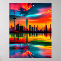 Colorido Sunset Cityscape Art