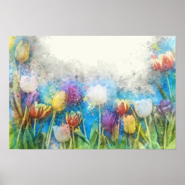 Póster Colorido Tulips acuarela (Frente)