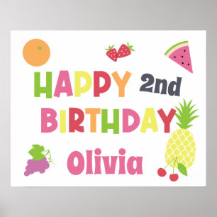 Póster Colorido Tutti Frutti Feliz Cumpleaños Feliz Para 