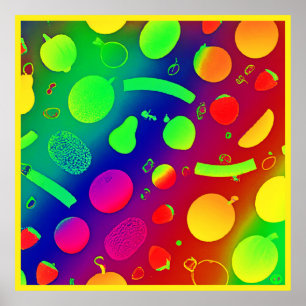 Póster Colorido Vibrante Neon Fruits Pattern Art