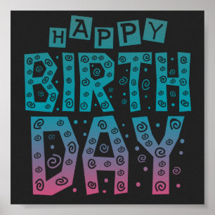 Póster colorido y feliz cumpleaños para todos