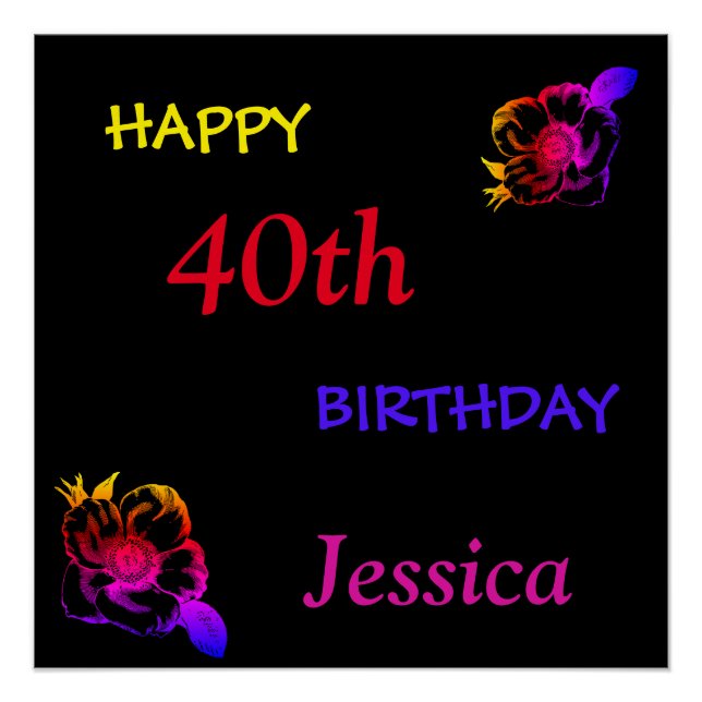 Póster Colorido y personalizado Feliz 40 cumpleaños (Anverso)