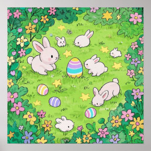 Póster Coloridos conejitos de Pascua