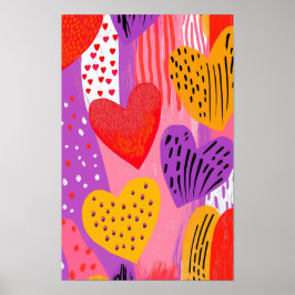 Póster Coloridos corazones de San Valentín en púrpura, ro